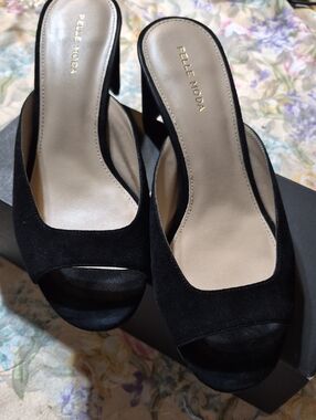 Pelle Moda Black Suede Open-Peep Toe Mule